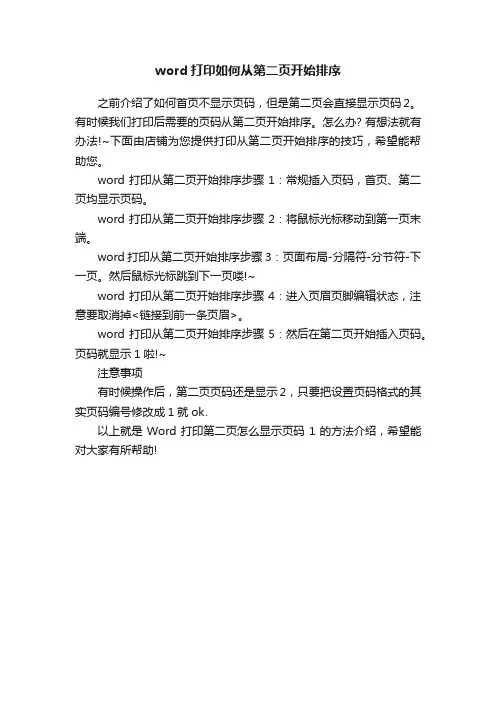 word打印如何从第二页开始排序
