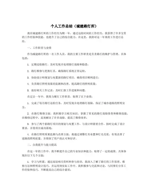 个人工作总结(城建路灯所)
