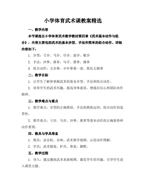 小学体育武术课教案精选