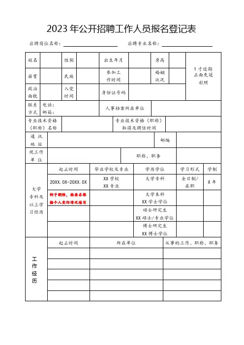 2023年公开招聘工作人员报名登记表 (2)