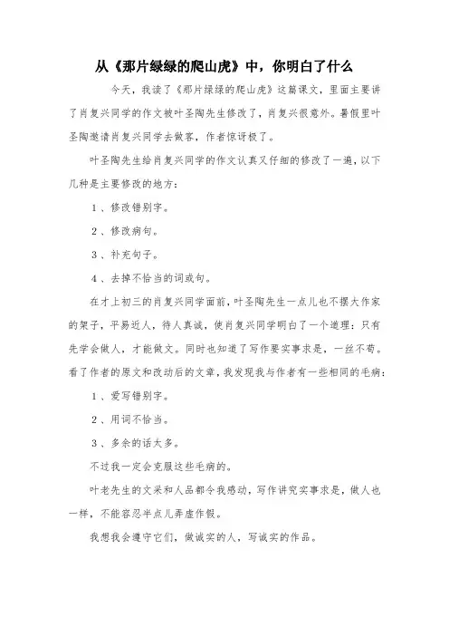 从《那片绿绿的爬山虎》中,你明白了什么