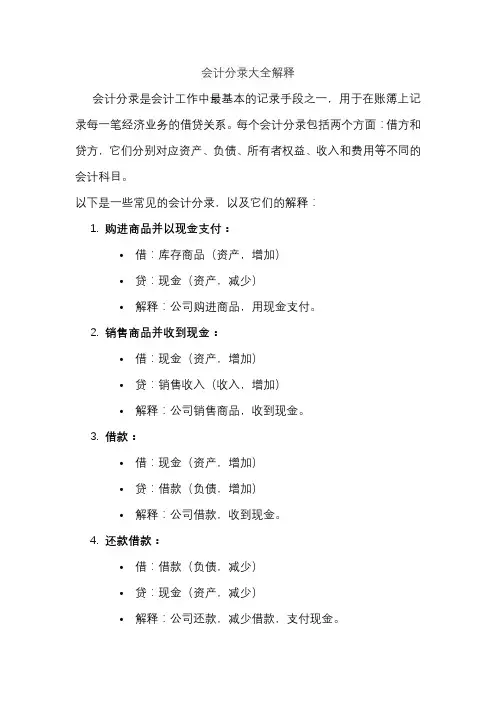 会计分录大全解释