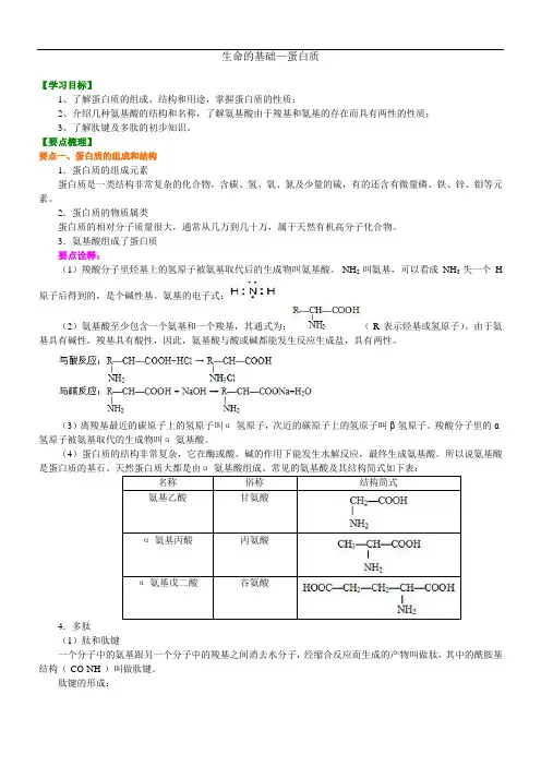 高中化学选修1之知识讲解_生命的基础—蛋白质-