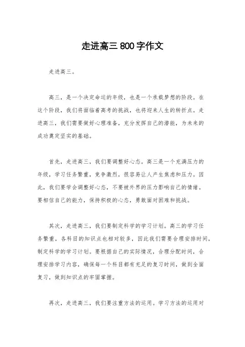 走进高三800字作文