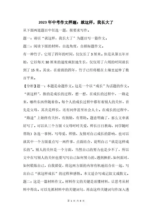 2023年中考作文押题：就这样,我长大了