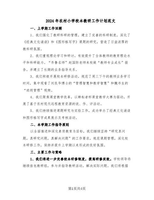 2024年农村小学校本教研工作计划范文(二篇)