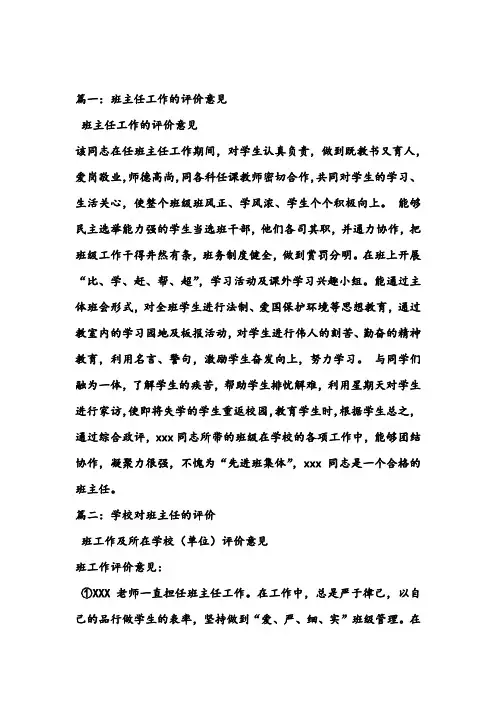班主任工作评语