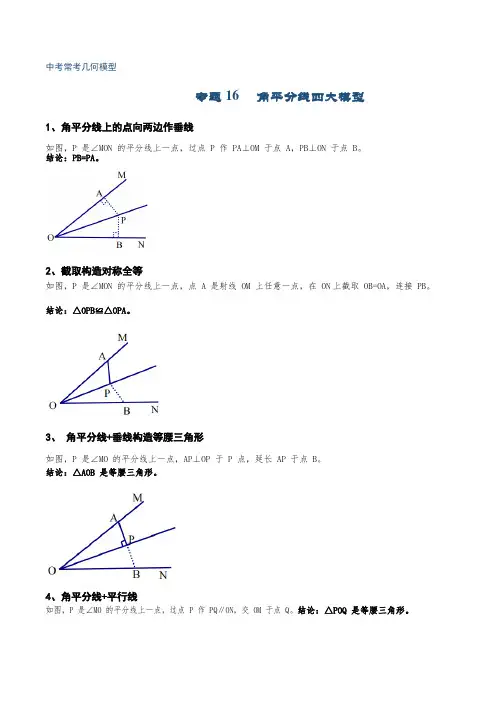 专题16 角平分线四大模型(原卷版)