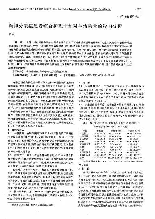 精神分裂症患者综合护理干预对生活质量的影响分析