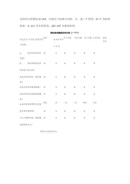 国际前列腺症状评分表(I-PSS)