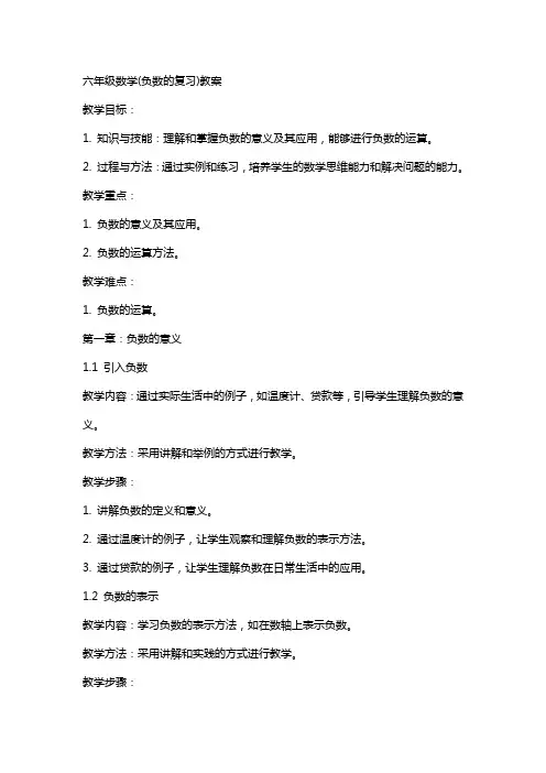 六年级数学(负数的复习)教案
