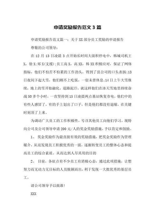申请奖励报告范文3篇