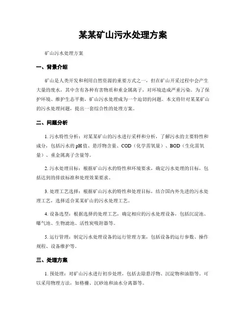 某某矿山污水处理方案
