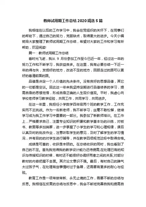 教师试用期工作总结2020精选5篇