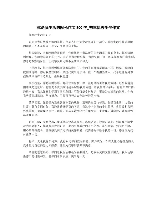 你是我生活的阳光作文800字_初三优秀学生作文