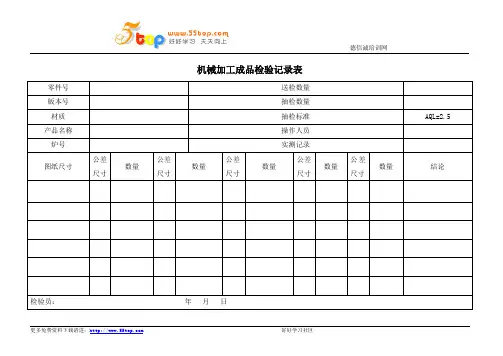 机械加工成品检验记录表