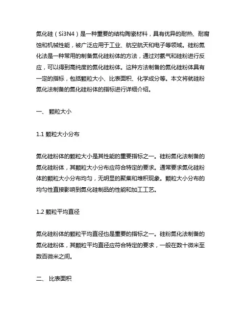硅粉氮化法制备的氮化硅粉体指标