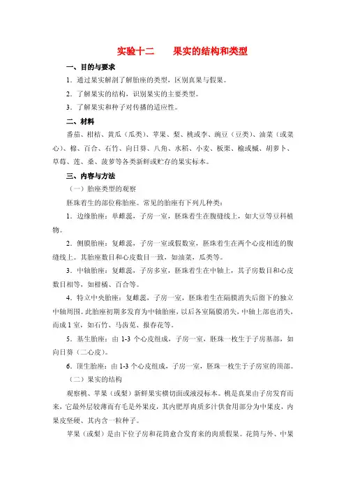 实验十二 果实的结构和类型