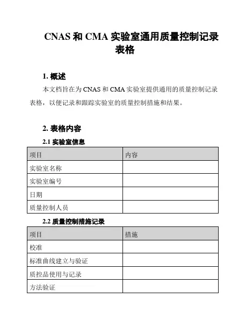 CNAS和CMA实验室通用质量控制记录表格