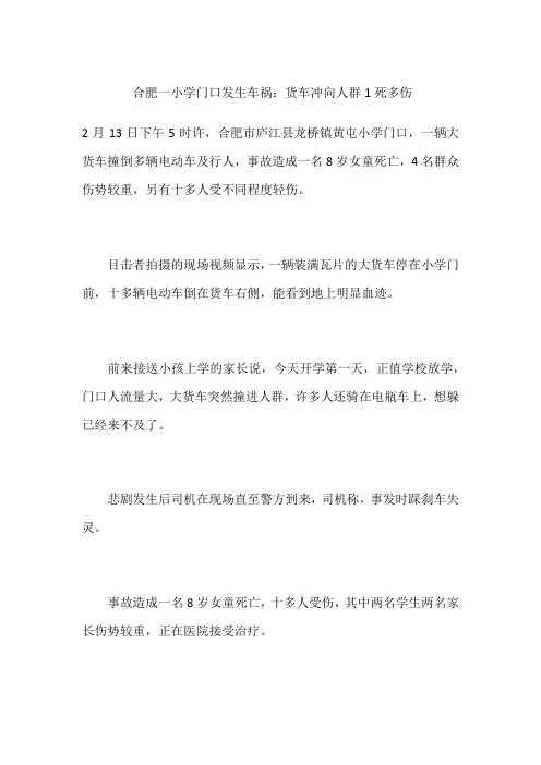 合肥一小学门口发生车祸：货车冲向人群 1死多伤
