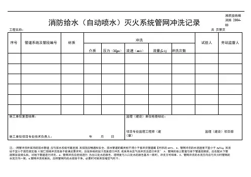 消防给水(自动喷水)灭火系统管网冲洗记录