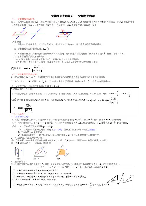 立体几何综合复习——空间角(完整版)