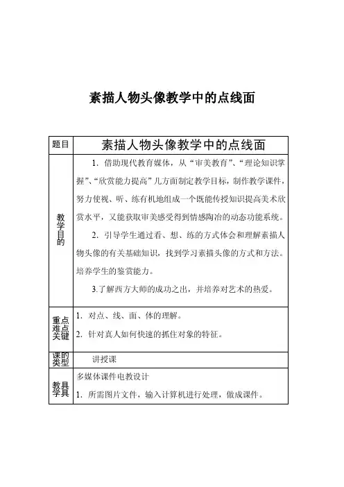 素描人物头像教学中的点线面