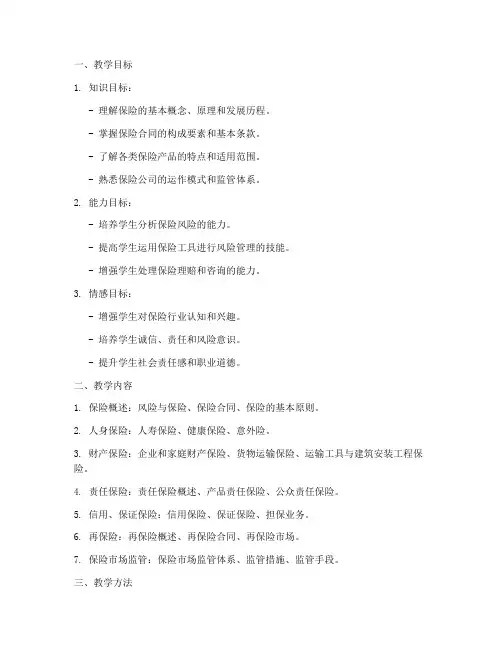 保险概论教案设计说明模板