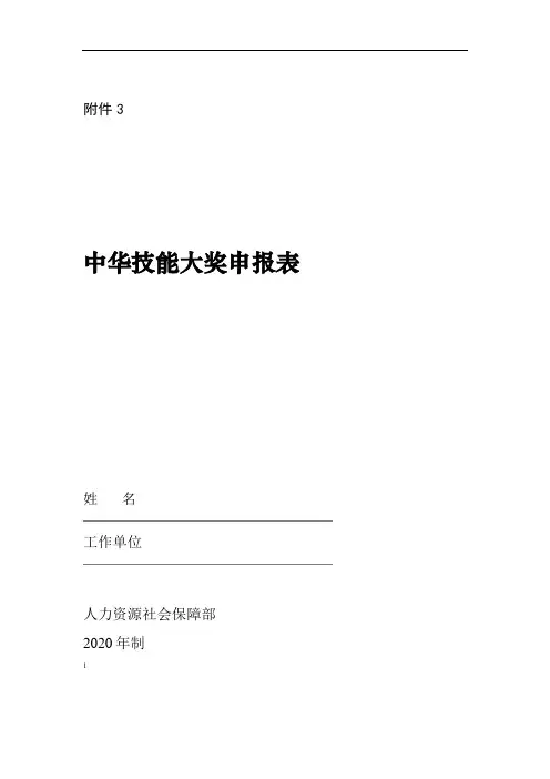 中华技能大奖申报表