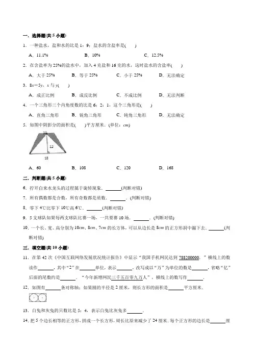 人教版数学小升初试题(含答案)