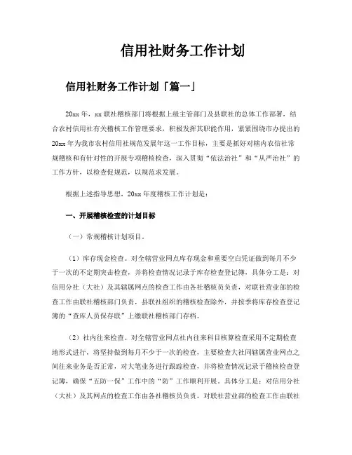 信用社财务工作计划