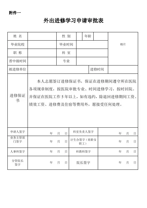 外出进修学习审批表