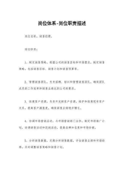 岗位体系-岗位职责描述