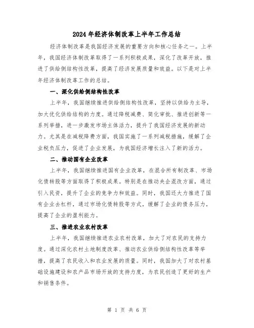 2024年经济体制改革上半年工作总结（二篇）
