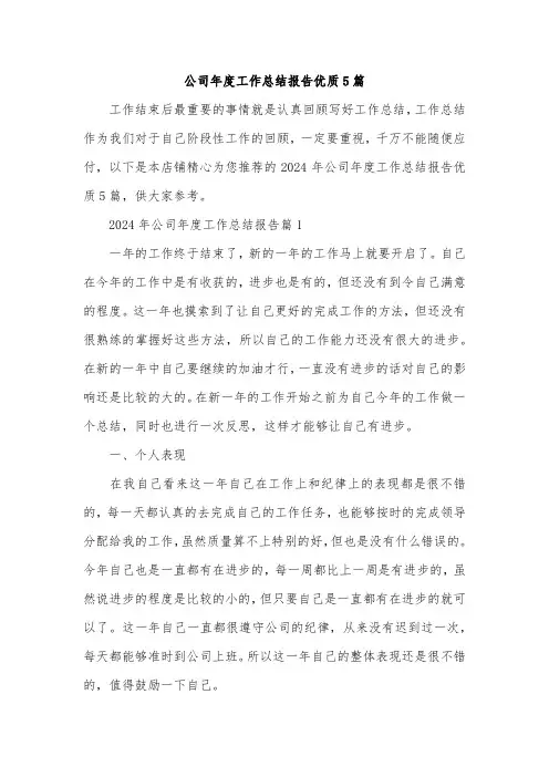 公司年度工作总结报告优质5篇