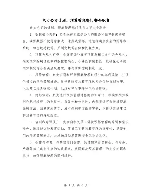 电力公司计划、预算管理部门安全职责（3篇）