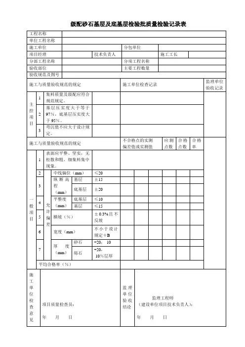 级配砂石基层及底基层检验批质量检验记录表(标准范本)