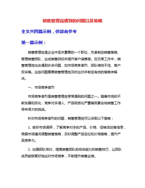 销售管理岗遇到的问题以及策略