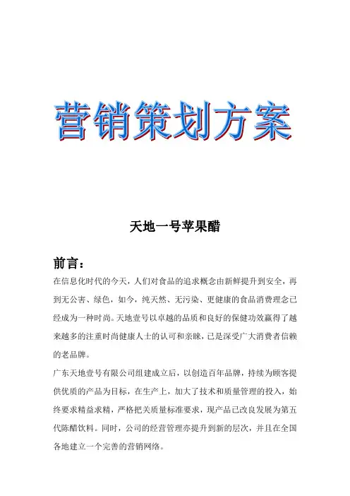 天地一号苹果醋营销策划书