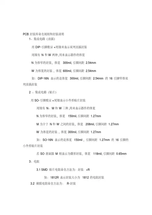 PCB封装库命名规则和封装说明