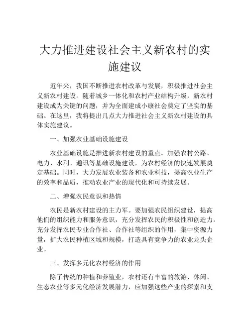 大力推进建设社会主义新农村的实施建议