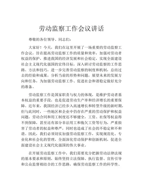 劳动监察工作会议讲话