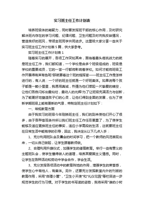 实习班主任工作计划表