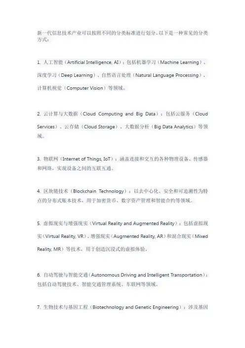 新一代信息技术产业领域分类
