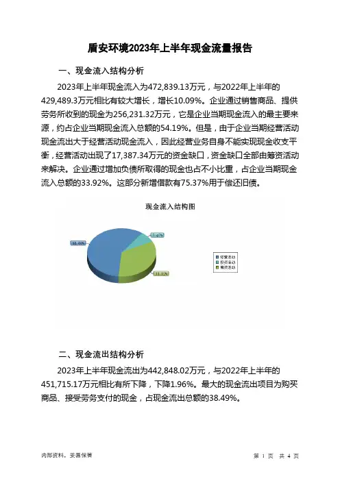 002011盾安环境2023年上半年现金流量报告
