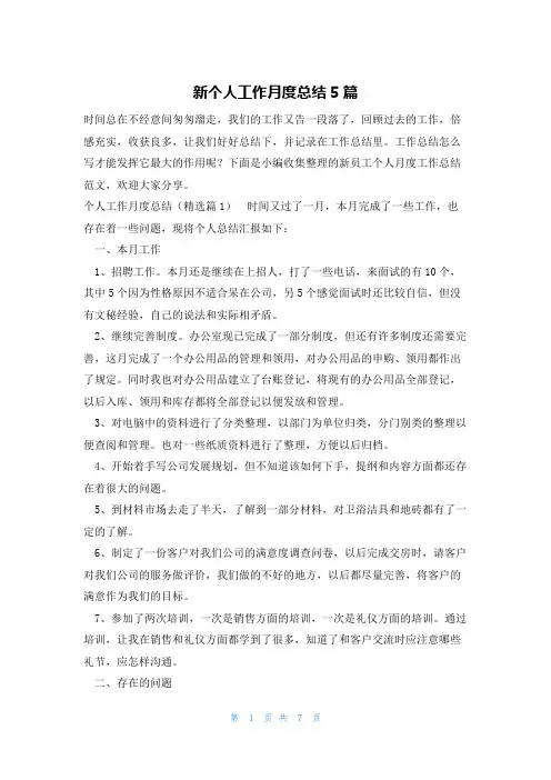 新个人工作月度总结5篇