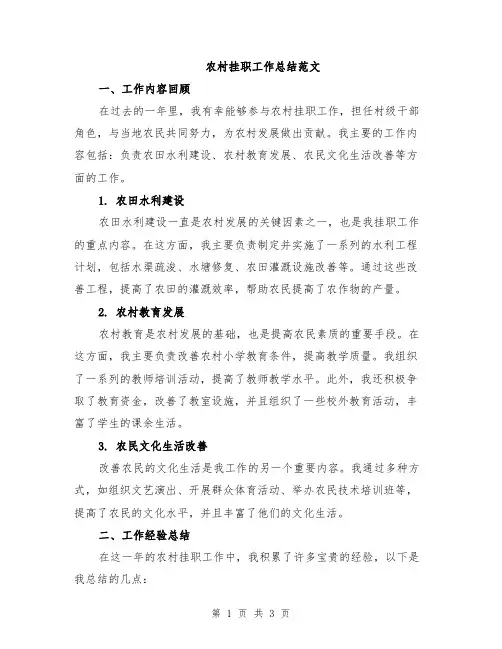 农村挂职工作总结范文