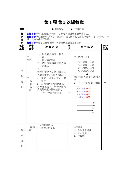 初中体育第1周第2次课教案总2次备课
