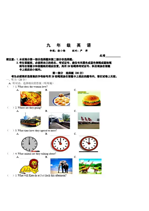 江苏省泰州市第二中学附属初中2015届初三1月调研考试英语试题及答案