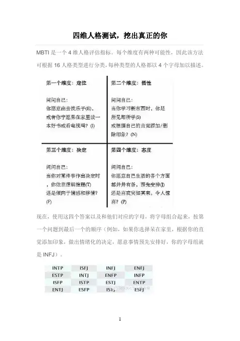 四维人格测试,挖出真正的你